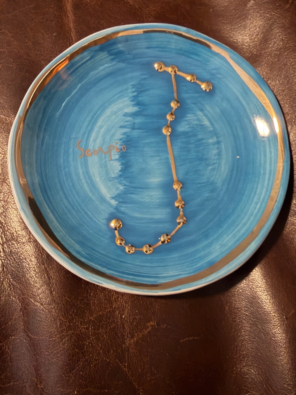 Star Sign Trinket Dish, Scorpio Blue Ceramic Trinket Dish with Gold Constellatio